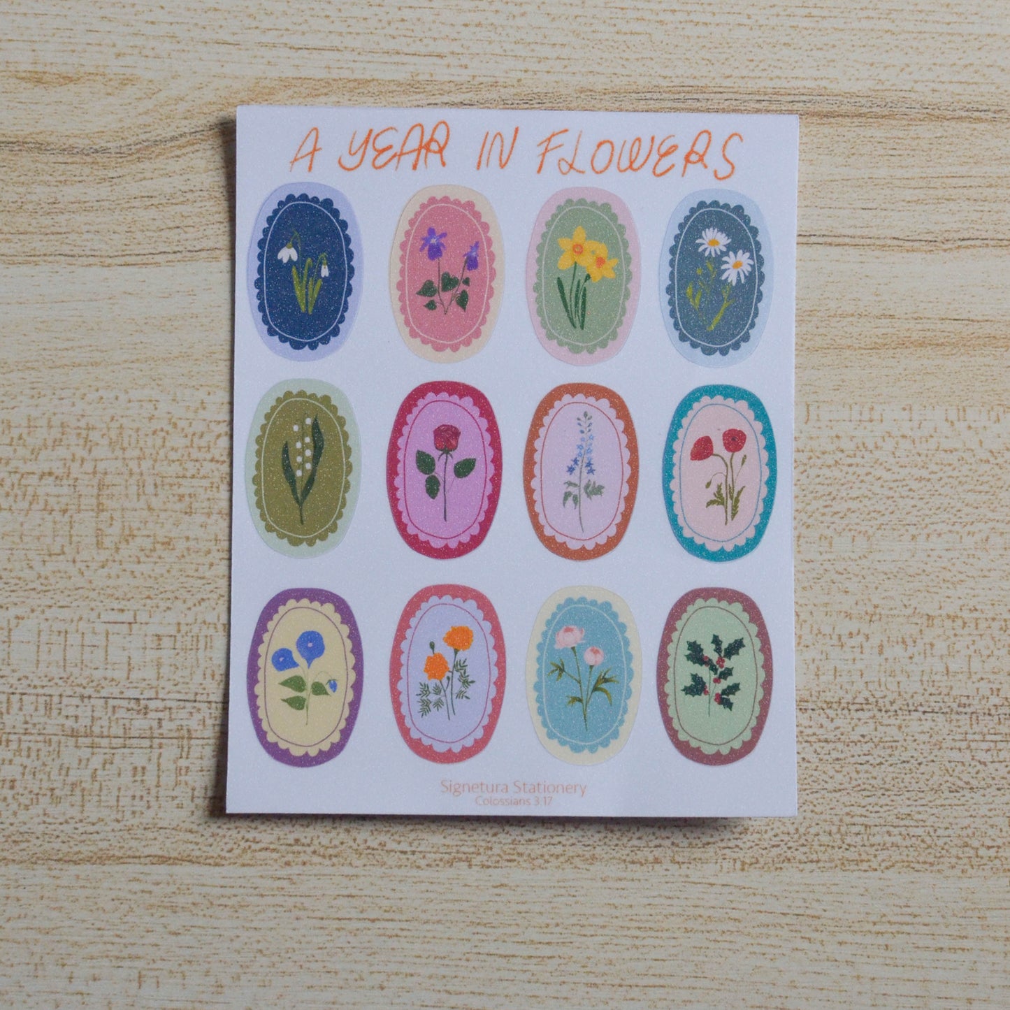 A Year in Flowers Glitter Sticker Sheet