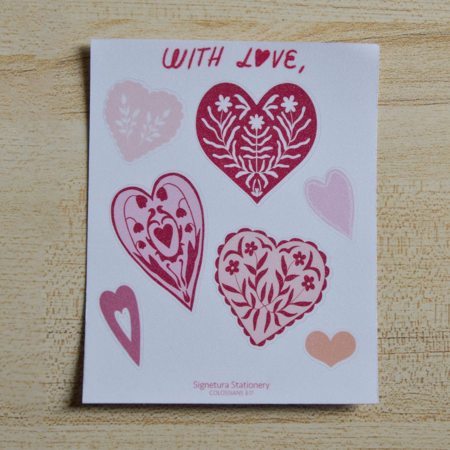 With Love Heart Glitter Sticker Sheet