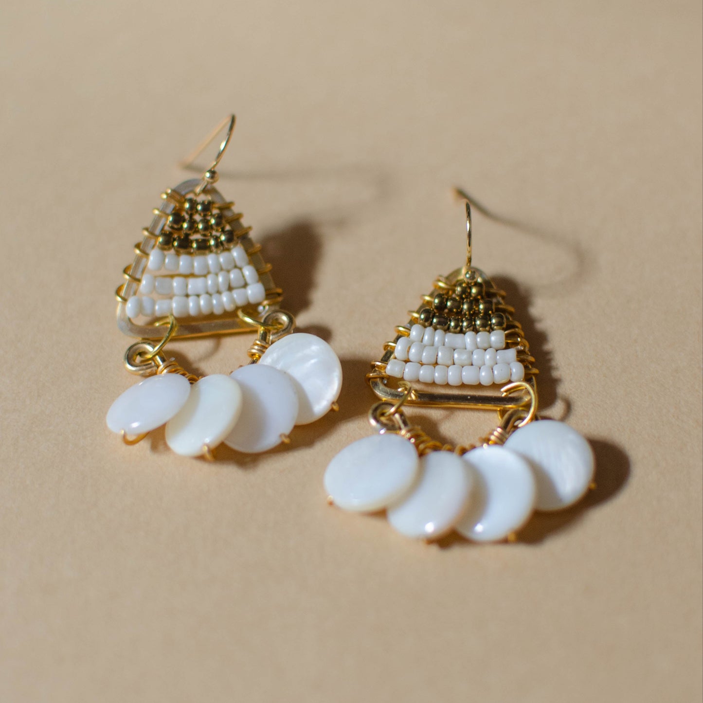 White Pearl Beaded Earrings